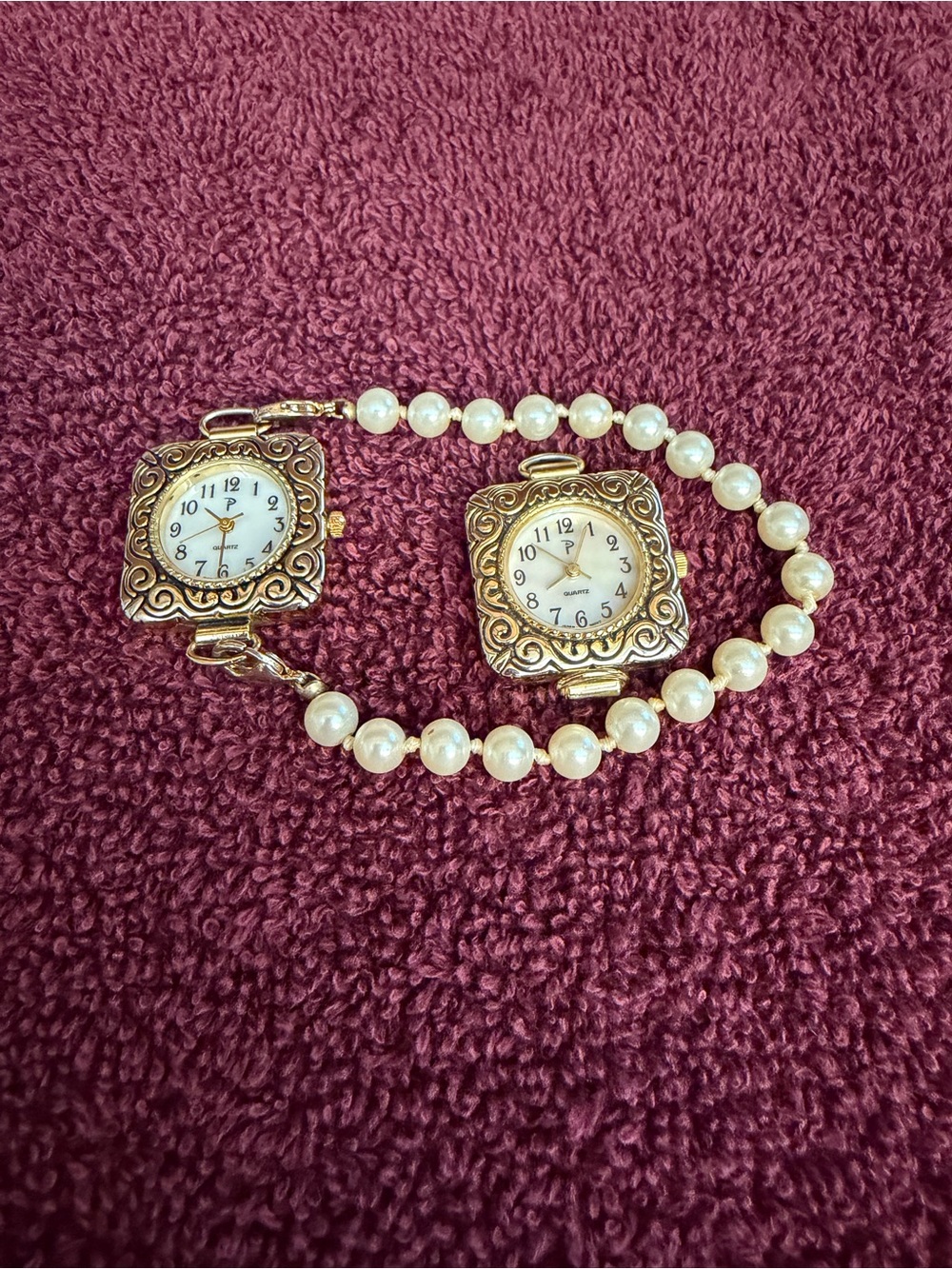 Vintage Faux Pearl Watch 2 Interchangeable Gold Tone Watch Faces